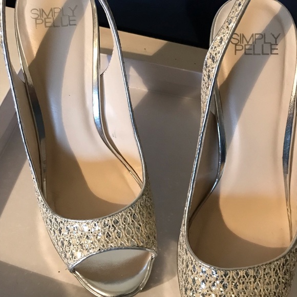 Gold and silver glittery sling heels Size 9 peep toe Wedding bridal party - Picture 5 of 7